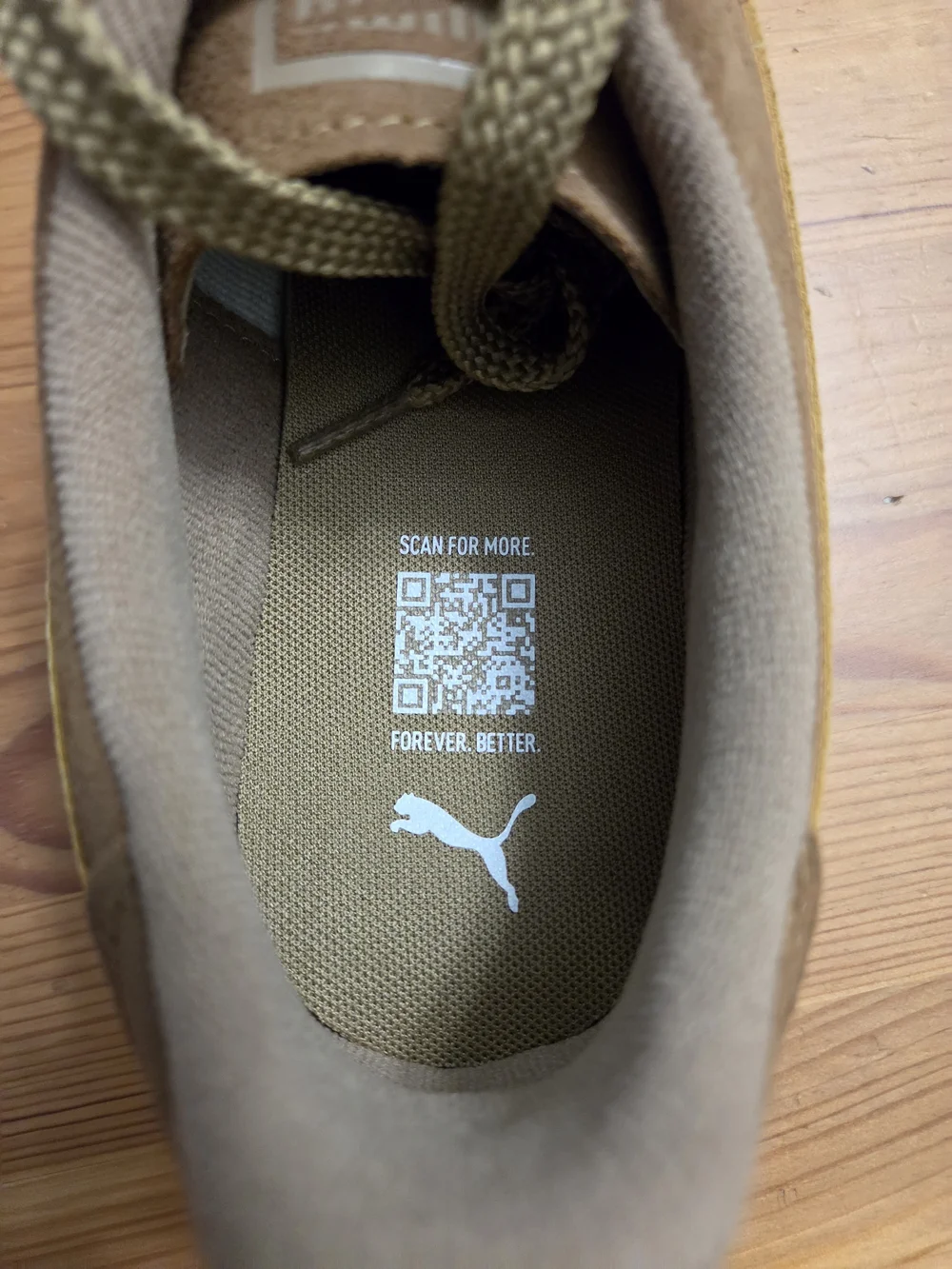 Puma Indoor Suede Men's Sneaker in Tan with Yellow Stripe